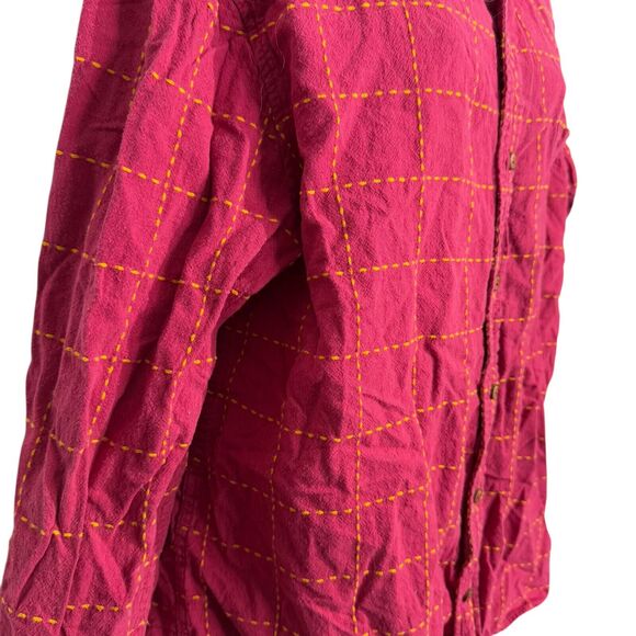 The Territory Ahead Womens Pink Linen Embroidered Plaid Button Up Shirt Top XL - Picture 3 of 16